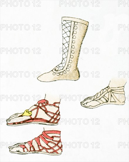 The illustration here shows ancient Greek shoes.The illustration dates to 1882.