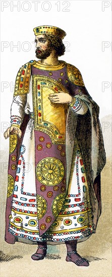 The illustration here highlights a Byzantine emperor between 800 and 1000 A.D. The illustration dates to 1882.