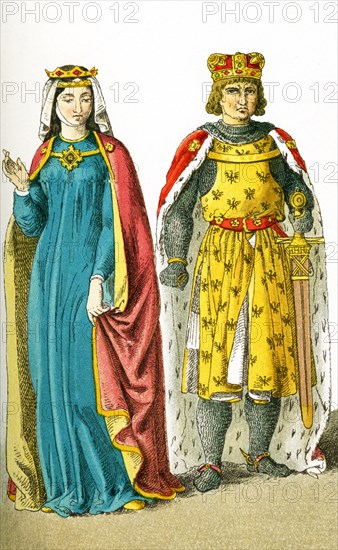 The figures depicted here represent a German empress and duke in the A.D. 1200s. They are, from left to right: Empress Anna (died 1281) and Duke Henry of Breslaw. The illustration dates to 1882.