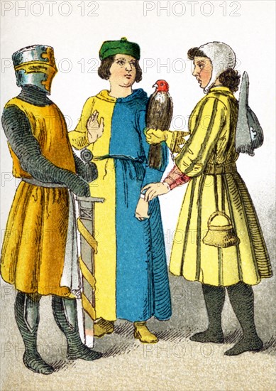 Pictured here are three Germans around 1200. They are, from left to right: knight, doctor, falconer. This illustration dates to 1882.