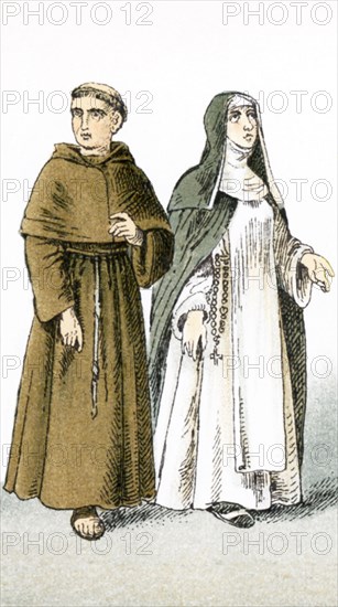 The figures pictured here represent Italians around A.D. 1200. They are, from left to right: a Cordelier (Franciscan friar) and a Dominican sister. The illustration dates to 1882.