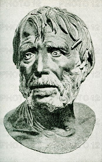 This 1897 illustration is a drawing of an ancient bust of Seneca (died 65 A.D.). Seneca the Younger, fully Lucius Annaeus Seneca and also known simply as Seneca, was a Roman Stoic philosopher, statesman, dramatist, and‚Äîin one work‚Äîsatirist of the Silver Age of Latin literature. Seneca was born in Cv=rdoba in Hispania, and raised in Rome, where he was trained in rhetoric and philosophy. He is probably best known for being a tutor and advisor to emperor Nero.