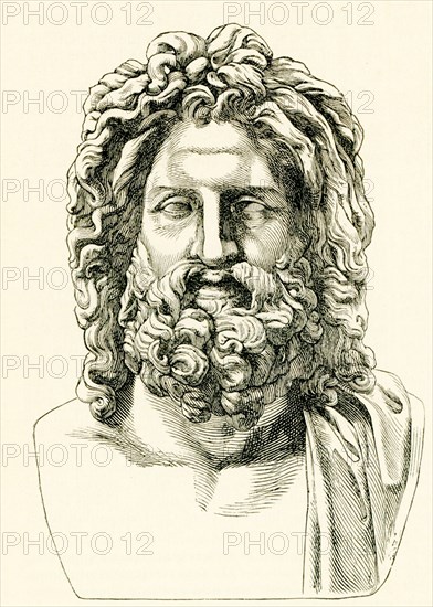 Shown here is the Zeus of Otricoli, an ancient Roman bust found in Otricoli in 1775 during the excavation financed by Pope Pius VI. It is on display in the Sala Rotonda of the Pio-Clementine Vatican Museum. Zeus is the god of the sky, lightning and thunder in Ancient Greek religion and myth, and king of the gods on Mount Olympus. .