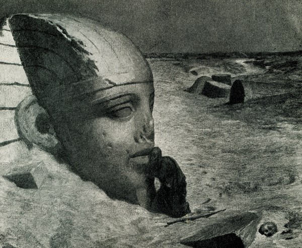 This painting by Elihu Vedder is titled ""Questioner of the Sphinx"". Elihu Vedder (1836-1923) was an American symbolist painter, book illustrator, and poet, born in New York City. He is best known for his fifty-five illustrations for Edward FitzGerald's translation of The Rubaiyat of Omar Khayyam. .