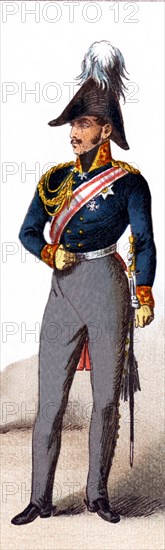 The figure pictured here represents a Prussian general in the early 1800s. The illustration dates to 1882.