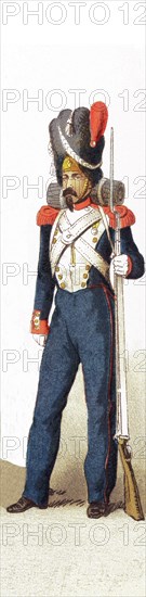 The figure represented here dates to between 1834-1864 is: grenadier. This illustration dates to 1882.