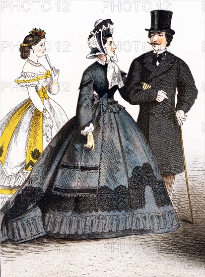 The figures pictured here, represent German fashions during the years 1834 to 1881. The illustration dates to 1882.