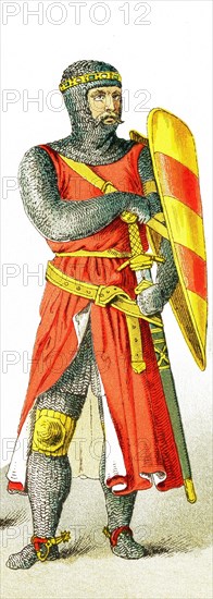 The figure represented here is an English knight around A.D. 1200. The illustration dates to 1882.