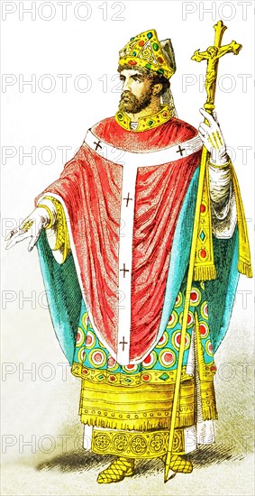 The figure represented here is an English bishop around A.D. 1200. The illustration dates to 1882.