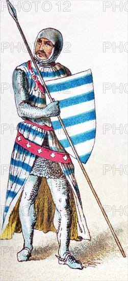 The figure represented here is an English knight in 1333. The illustration dates to 1882.