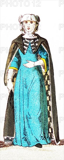 The figure represents a French lady of rank around 1300. The illustration dates to 1882.