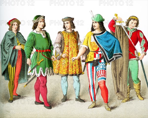 Renaissance, Germany in 1400s, clothing, dress, costume, clothes.