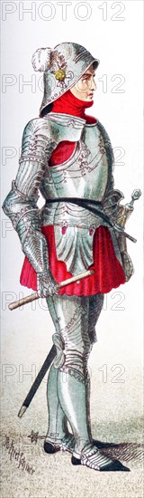 The figure represented here is a German knight between A.D. 1450-1500. The ilustration dates to 1882. .