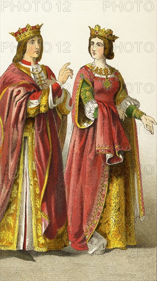 The figures here represent King Ferdinand and Queen Isabella of Spain. The illustration dates to 1882.