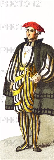 The figure represented here is a German patrician between 1500 and 1550. .This illustration dates to 1882.