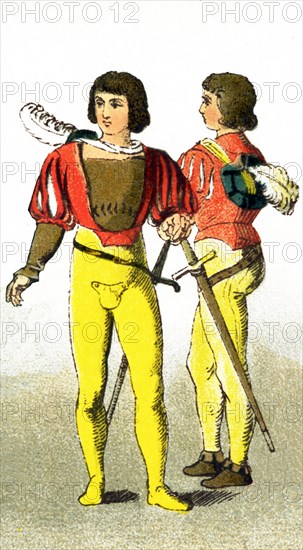 The figures represented here are two German warriors between 1500 and 1550. The illustration dates to 1882.