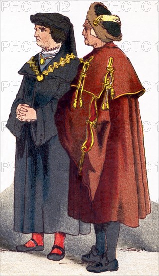 The figures represented here are two German citizens of rank in court costume between 1500 and 1550. The illustration dates to 1882. .