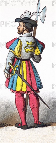 The figure represented here is a French huntsman between 1500 and 1550. This illustration dates to 1882.