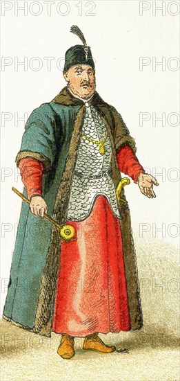 The Slavonic figure pictured here dates to 1500 and represents a Polish grandee. Slavs lived chiefly in eastern and southeastern Europe. The illustration dates to 1882.