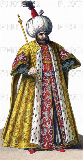 Represented here is an Ottoman Sultan in the Ottoman Empire in 1500. The illustration dates to 1882.