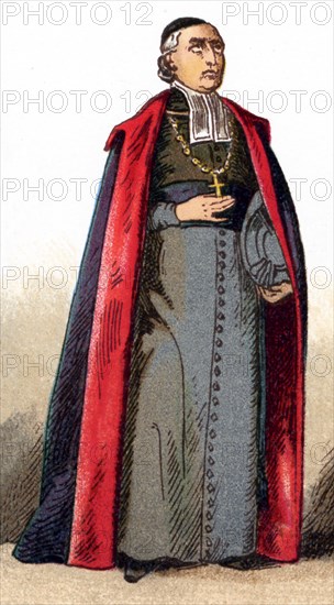 The illustration shown here depicts the ecclesiastical costume of a bishop in ordinary vestments. The illustration dates to 1882.