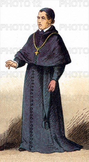 The illustration shown here depicts the ecclesiastical costume of a bishop in house costume. The illustration dates to 1882.