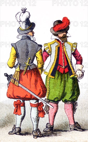 The figures represented here are German men of rank in the 1600s. The illustration dates to 1882.