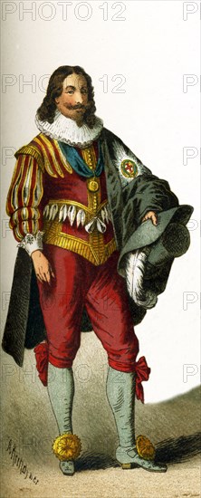 The figure represented here is Charles I, king of England, Scotland, and Ireland from 1625 until his execution in 1649. He was a Stuart and the second son of James VI of Scotland. The illustration dates to 1882.