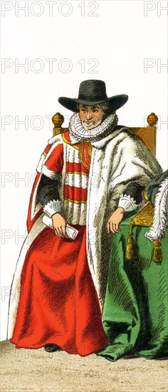 The figure represented here is the English chancellor Francis Bacon in the 1600s. The illustration dates to 1882.