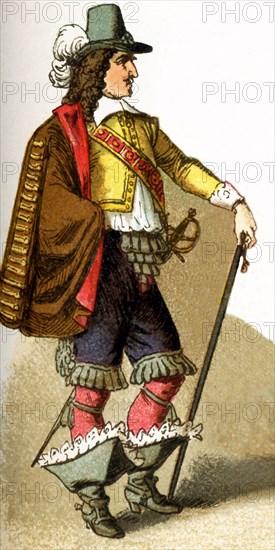 The Figure represented here is a French lord living in the 17th century, specifically between 1600 and 1670. The illustration dates to 1882.