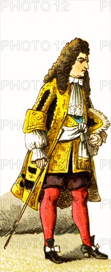 The figure represented here is the French king Louis XIV around 1680. The illustration dates to 1882.