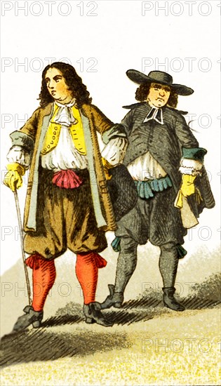 The figures represented here are a French citizen and a French abbe around 1600. The illustration dates to 1882.