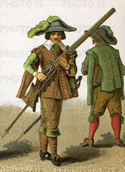 The dress of Netherlands soldiers shown in this illustration date to 1600. This illustration dates to 1882.