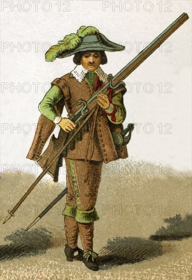 The dress of Netherlands soldiers shown in this illustration date to 1600. This illustration dates to 1882.