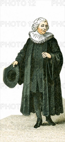 The figure pictured here is a German Protestant clergyman in 1700. This illustration dates to 1882.