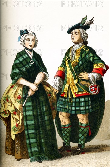 This illustration dating to 1882 shows a Scottish Lady of rank and a Highland Gentleman around 1700.