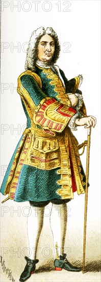 The figure represented here is a French men of rank from 1700 to 1750 A.D. The illustration dates to 1882.