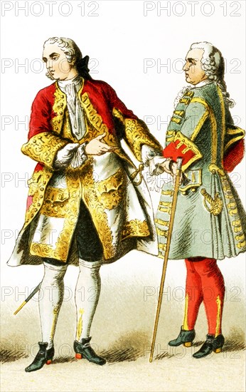 The figures represented here are French men of rank from 1700 to 1750 A.D. The illustration dates to 1882.