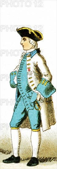 The figure represented here is a French officer from 1700 to 1750 A.D. The illustration dates to 1882.