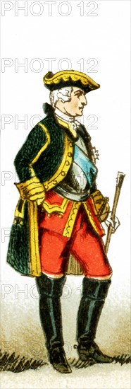 The figure represented here is a French general from 1700 to 1750 A.D. The illustration dates to 1882.