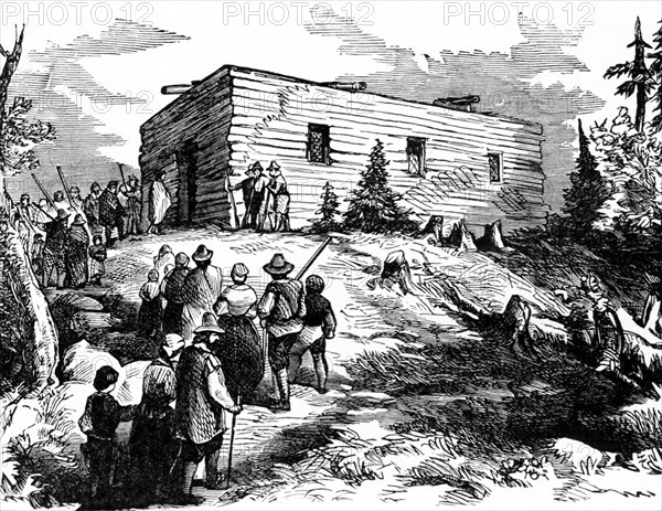 In American history, the Pilgrims were the founders of Plymouth Colony in Massachusetts. The key members of the group were English separatists who had moved to Holland in 1607-08. They obtained a charter from London Co. and, with the help of London merchants, sailed on the Mayflower in 1620. Following the first winter, the pilgrims finished building their settlement, including this church, which they fortified to serve as a fortress as well.