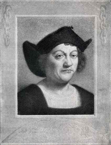 Christopher Columbus (1451-1506) gained royal support from King Ferdinand and Queen Isabella of Spain and sailed west in three ships (Santa Maria, Pinta, and Nina), hoping to reach the Orient. He landed on San Salvador Island on October 12, 1492. He made three more voyages to the New World. This illustrations dates to 1896.