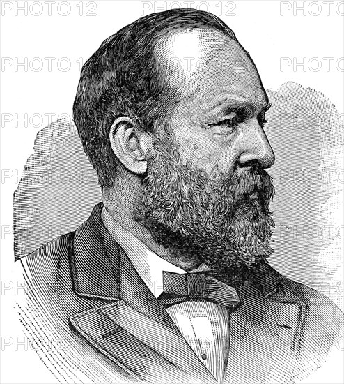 James Abram Garfield (1831-1881) was elected the 20th President of the United States in 1880. He was constantly harassed by people seeking jobs and was shot by one on July 2, 1881. He died on September 19.