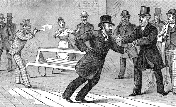 James Abram Garfield (1831-1881) was elected the 20th President of the United States in 1880. He was constantly harassed by people seeking jobs and was shot by one, named Charles J. Guiteau, on July 2, 1881. He died on September 19.