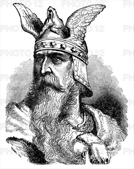 This engraving is a late 1800s interpretation of a Viking leader. The Vikings were an ancient people whose homeland was Scandinavia. Their raids and activity along the coasts of Europe and the British Isles, and also east into Russia (where they became known as Varangians), gave the period from the 8th to the 10th centuries A.D. the name of the Viking Age. The Vikings in the West were also known as Norsemen and Danes.