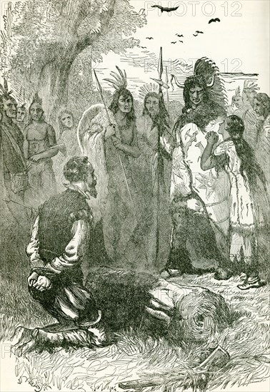 This 1890s illustration shows Pocahomntas interceding for the life of Captain John Smith. Tradition (not authenticated) says that Pocahontas saved John Smith from death at the hands of Native Americans.