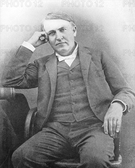 Thomas Alva Edison (1847-1931) was an American inventor. In 1879, he produced the forst commercially practical incandescent lamp. In 1881-1882, he developed the first central electric-light power plant in the world. This photo dates to the 1890s.