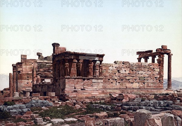 Erechtheion or Temple of Athena Polias is an ancient Greek Ionic temple-telesterion on the north side of the Acropolis.