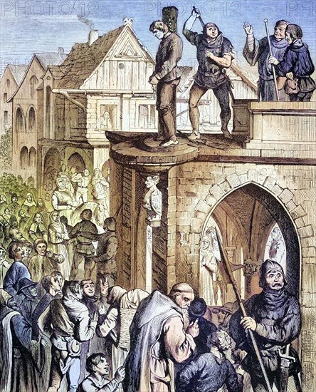 Exhibition at the pillory on the court arbour in Berlin in the Middle Ages.