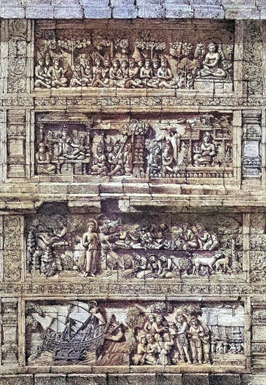 Relief of the temple of Borobudur.